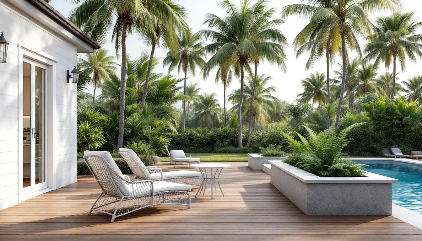 The image depicts a spacious pool patio in Catalina Isles, showcasing lounge chairs and a clear view of the water, perfect for relaxation. This inviting outdoor space highlights the charm of Fort Myers real estate, ideal for those seeking homes for sale in the area.