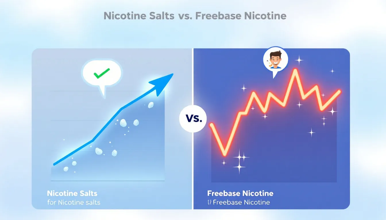 A graphic representation of absorption rates and throat hit, comparing nicotine salts and freebase nicotine.