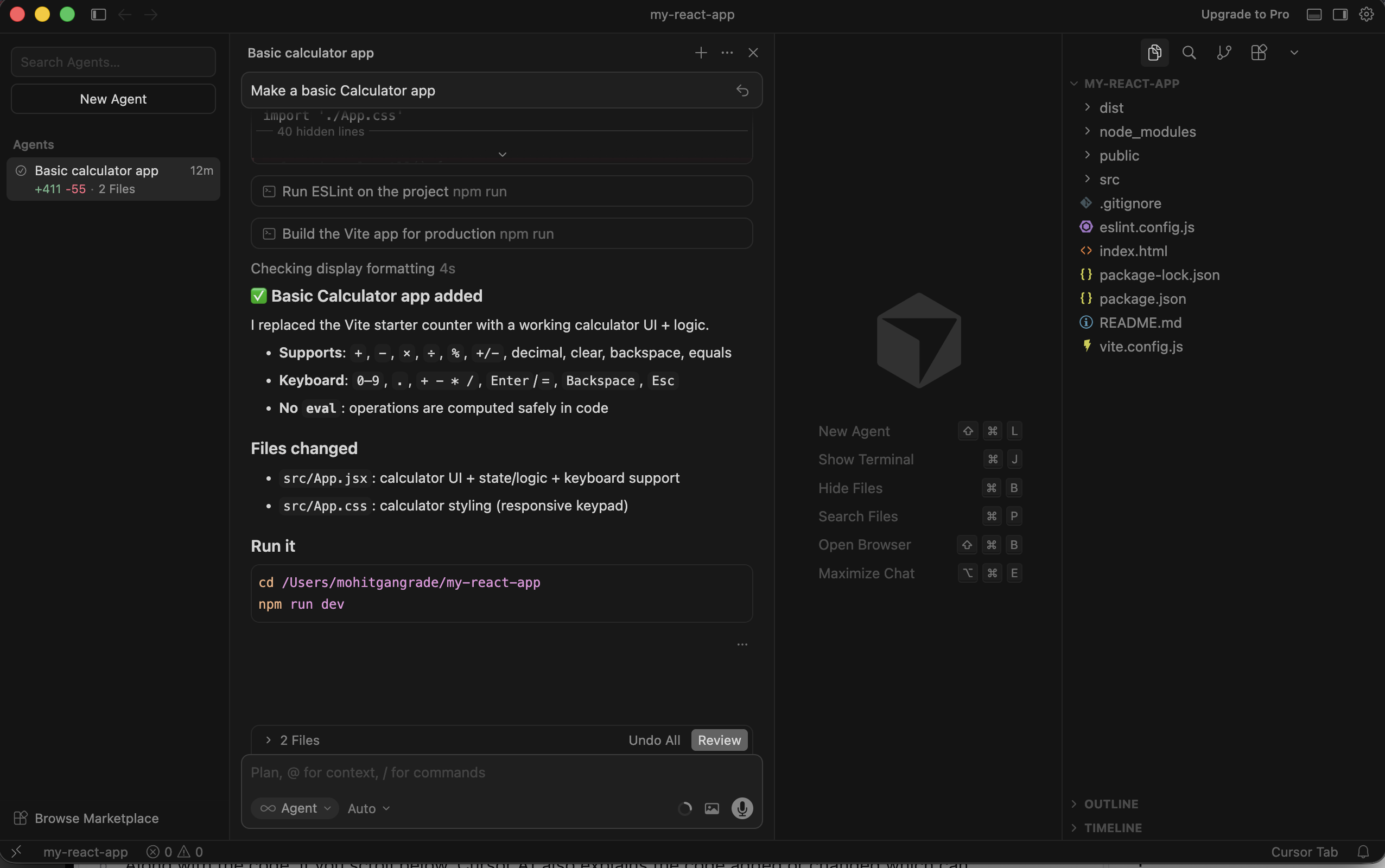 Cursor agent's explanation of the changes
