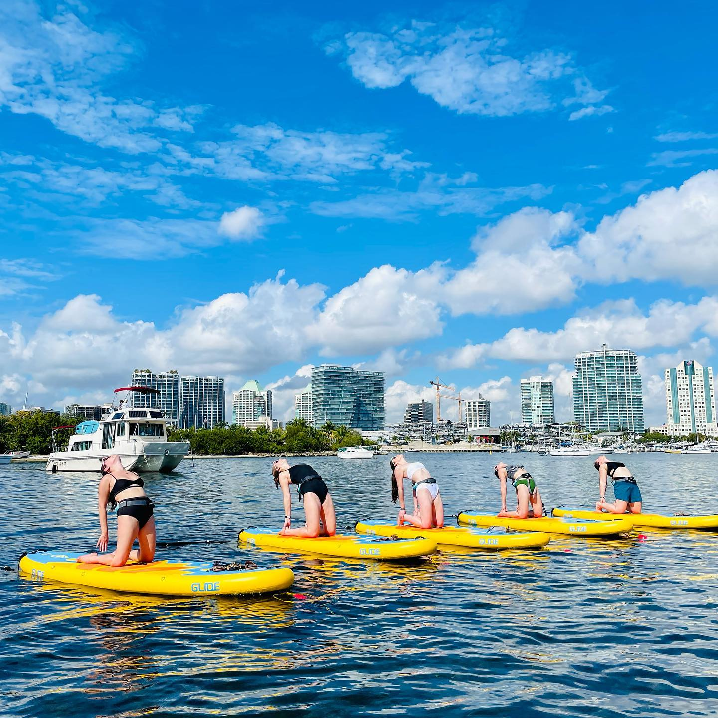 sup yoga on inflatable paddle boards