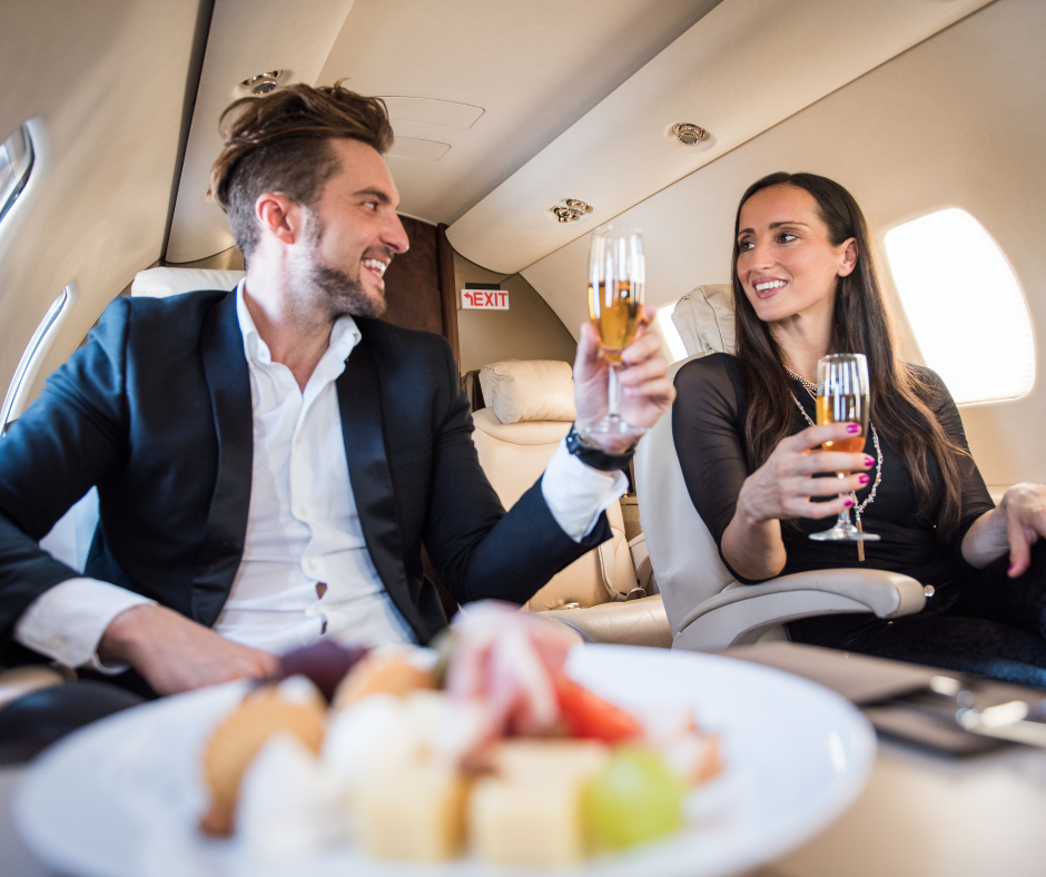 A first-class airplane cabin showcasing luxury travel experiences.
