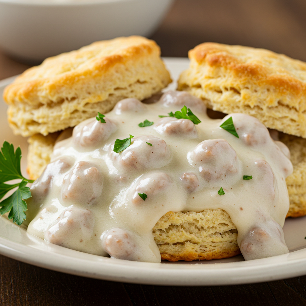 Delicious recipes, biscuits served with gravy