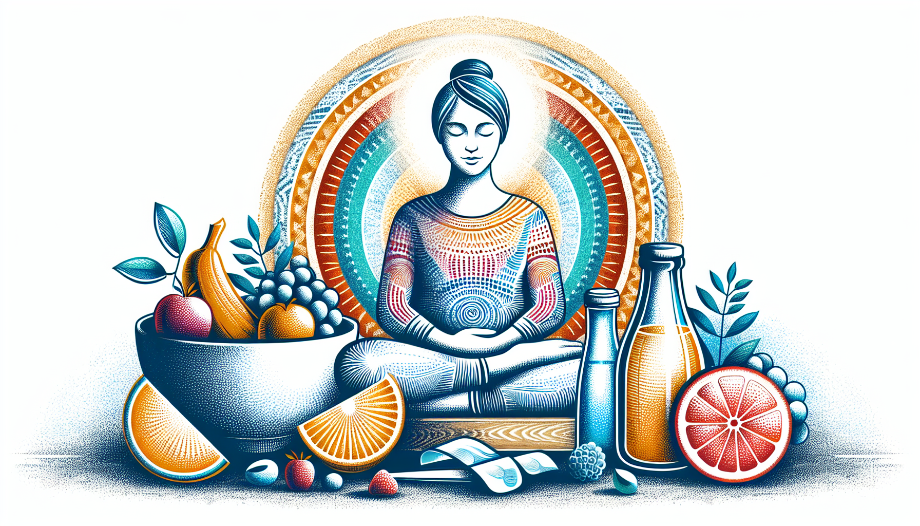 Artistic representation of a breastfeeding mother with a focus on healthy nutrition