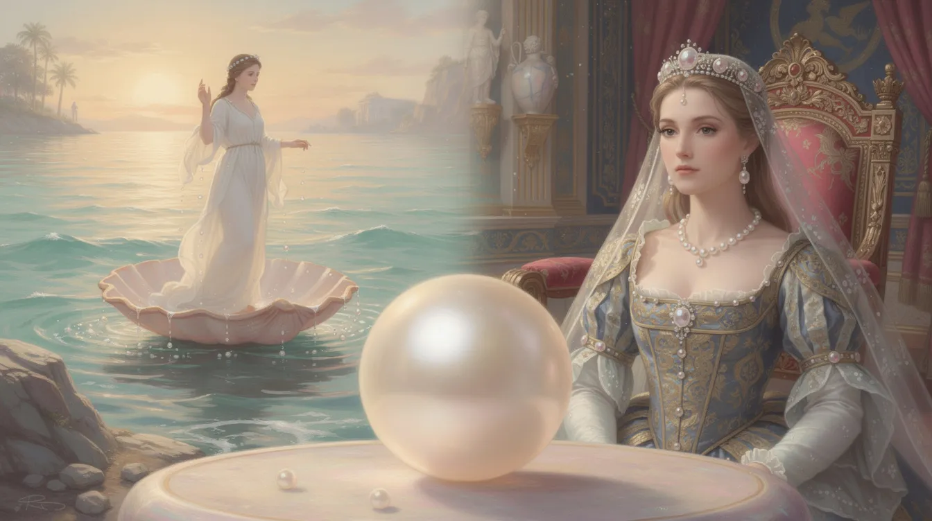 The image depicts a collection of stunning pearl jewelry, showcasing the traditional June birthstone's elegance and purity. Pearls, often associated with wisdom and innocence, are beautifully crafted into rings and necklaces, making them a cherished choice for June birthdays and wedding gifts.