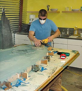 Large concrete mold for crafting countertops.