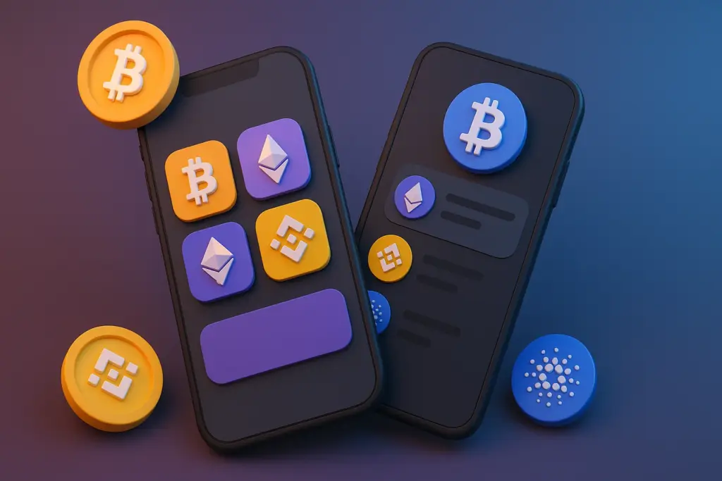 An illustration of mobile wallets and payment apps being used for everyday transactions, highlighting the integration of crypto in daily finance.