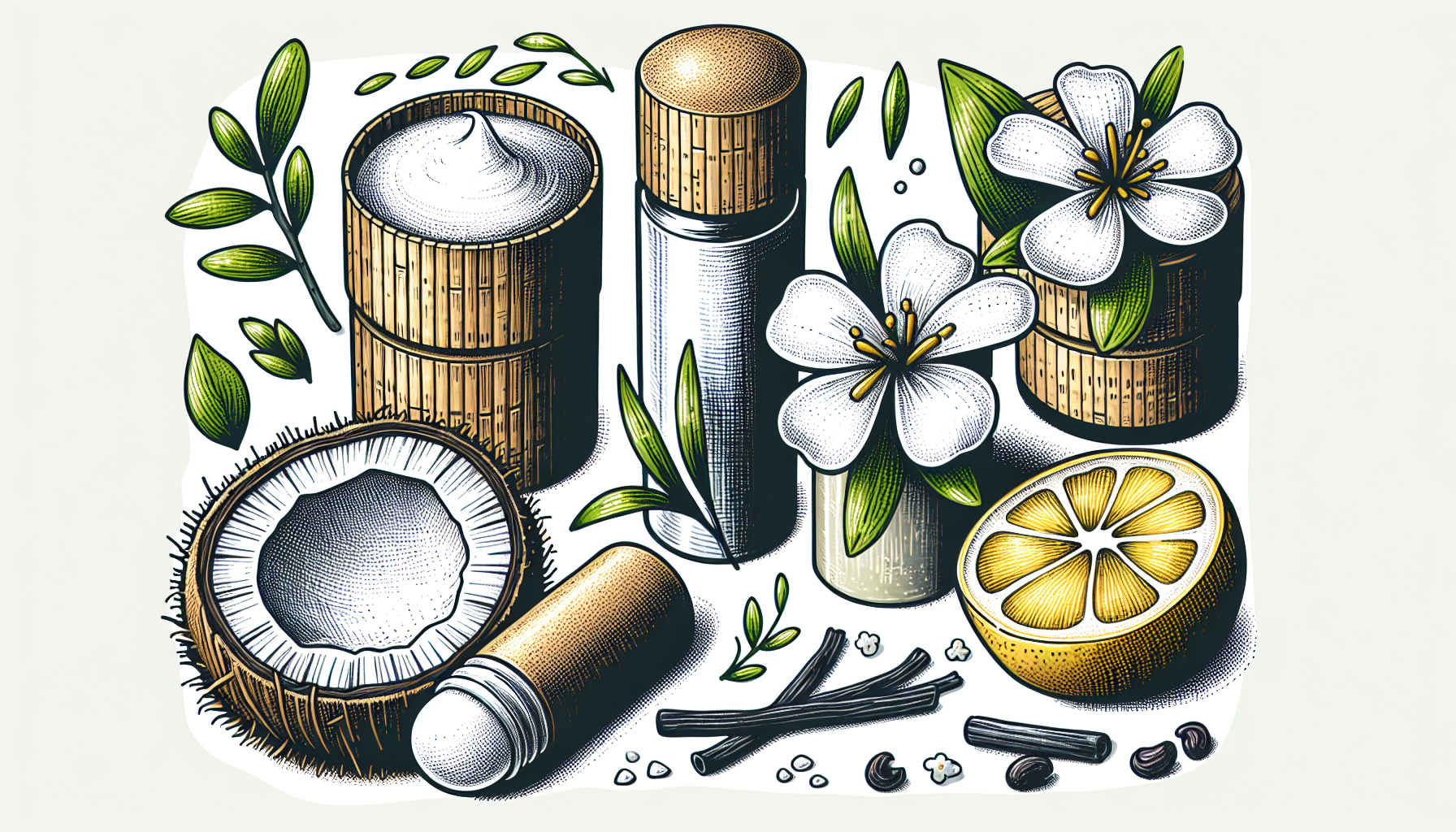 Illustration of eco-friendly deodorant with various natural scents