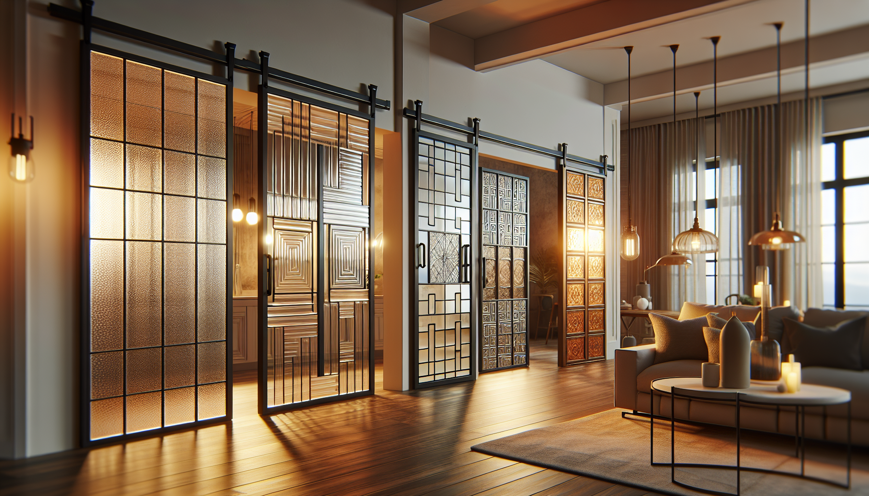 Customized panel configurations for glass barn doors