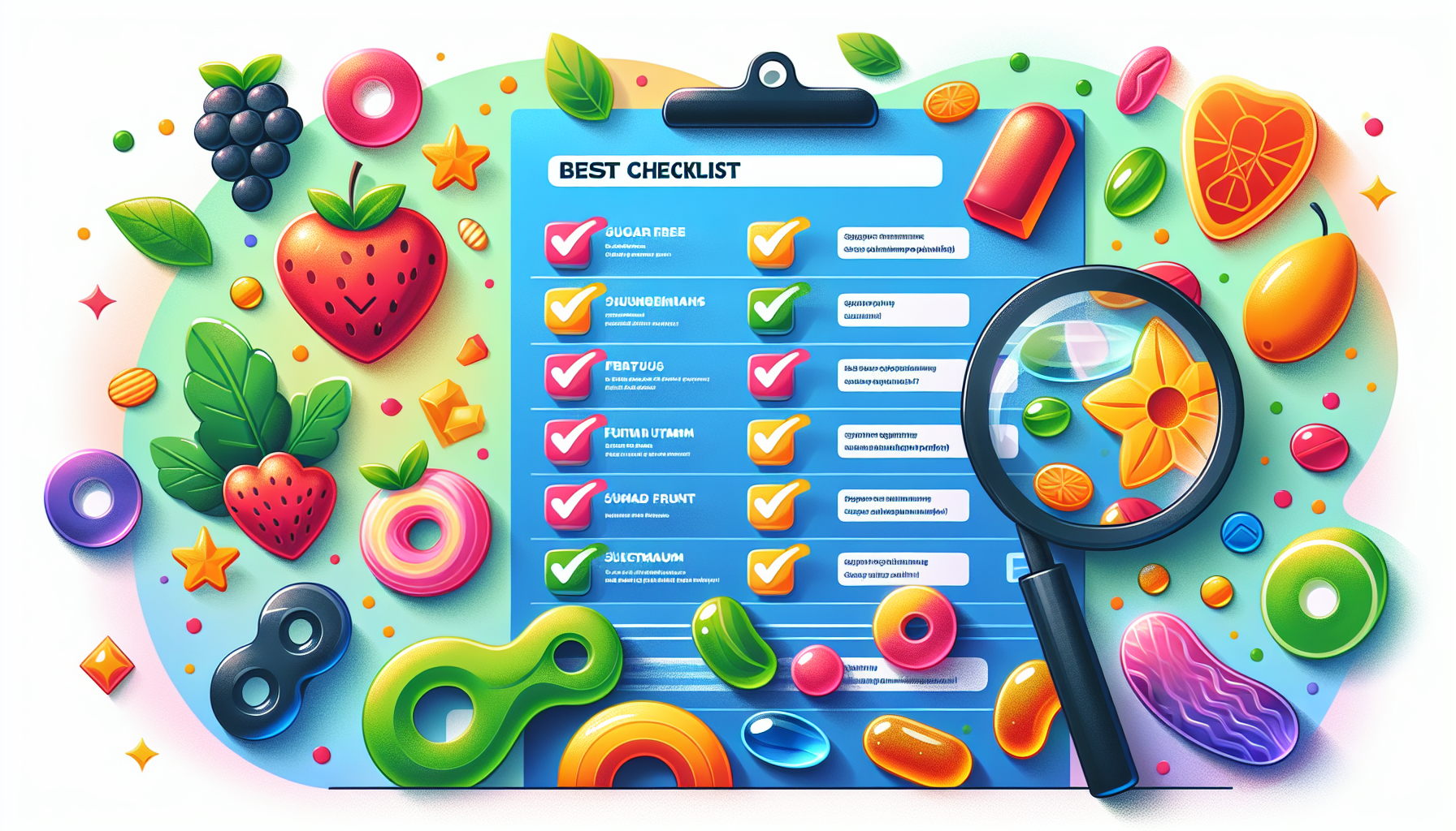 Illustration showing tips on how to choose the best sugar free gummy vitamins.