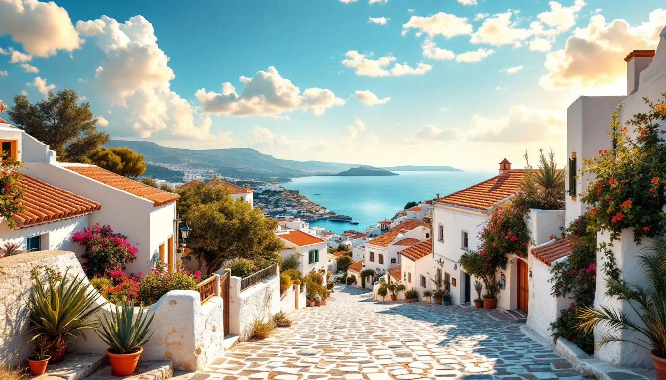 Malownicza miejscowość Lindos na wyspie Rodos z widokiem na akropol.