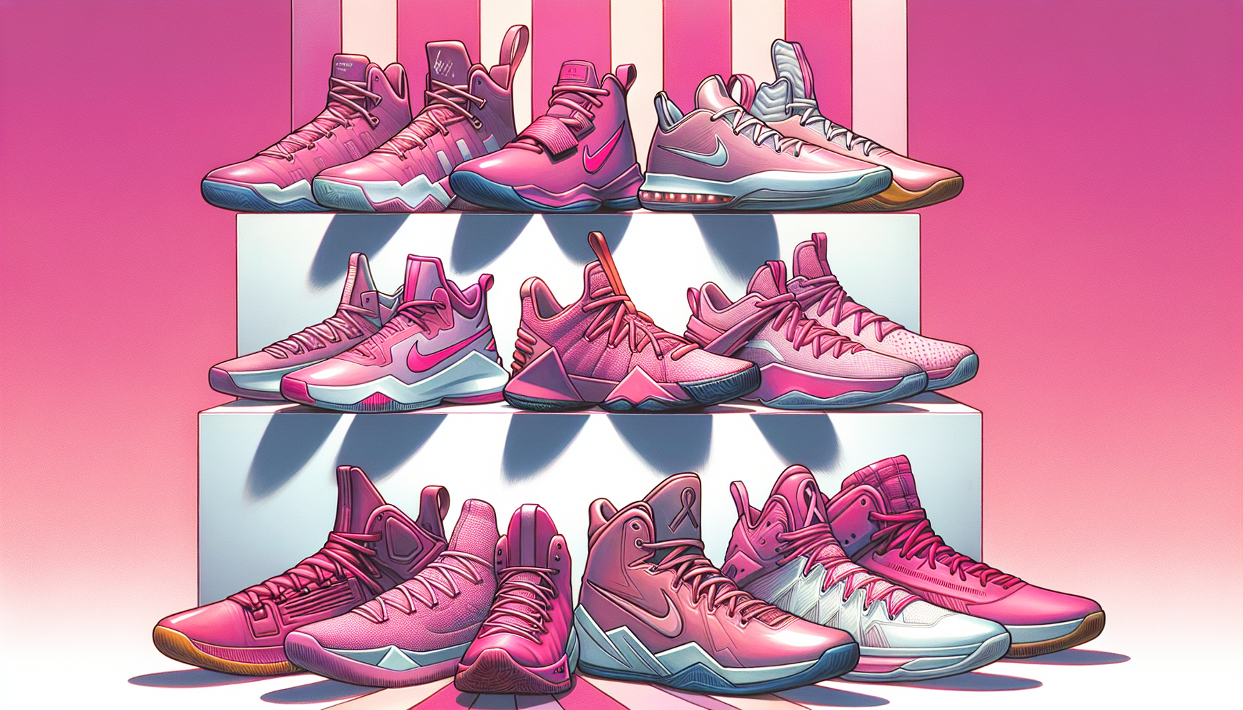 Illustration of popular brands producing pink basketball shoes