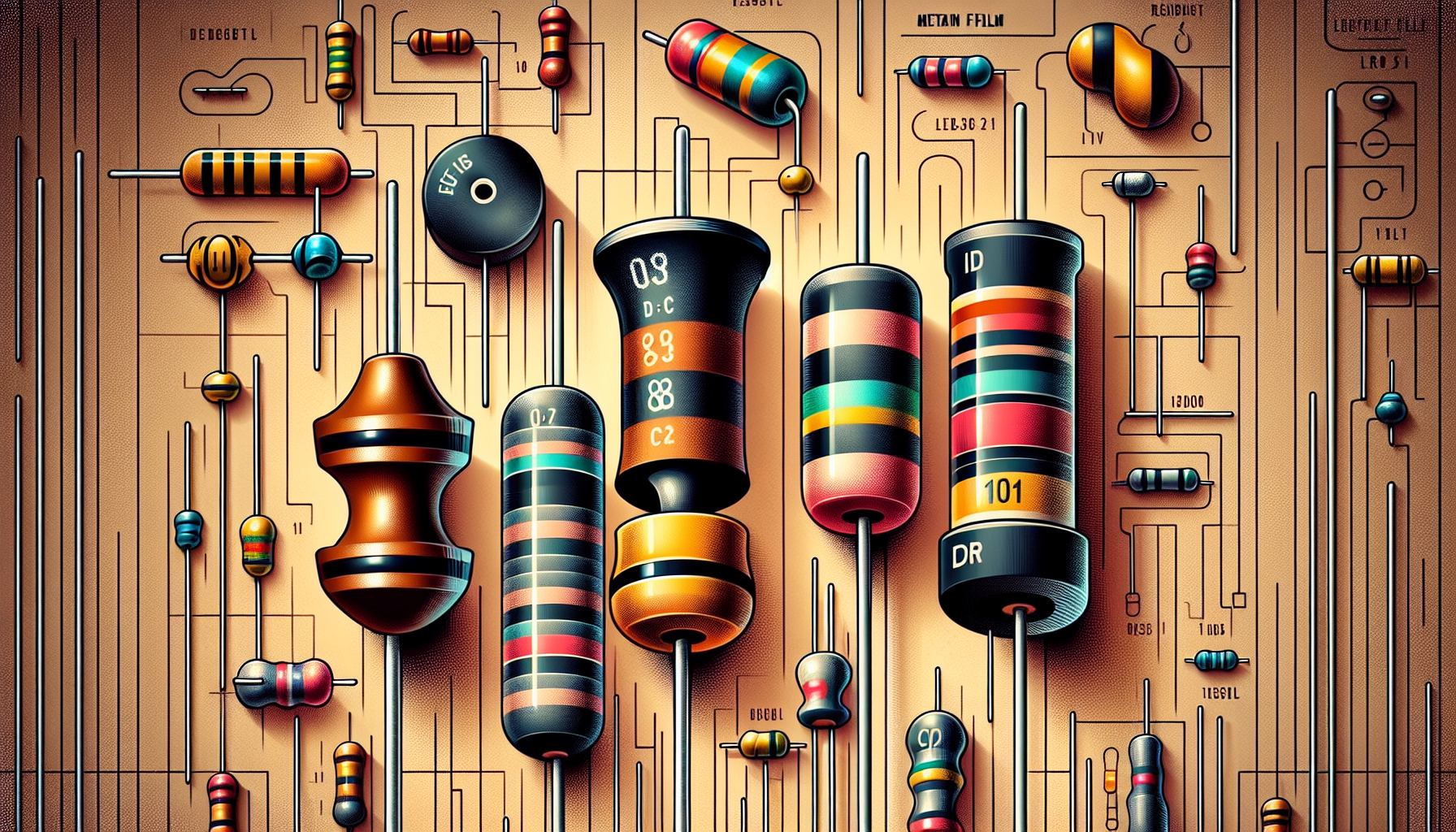 Illustration of various types of discrete resistors