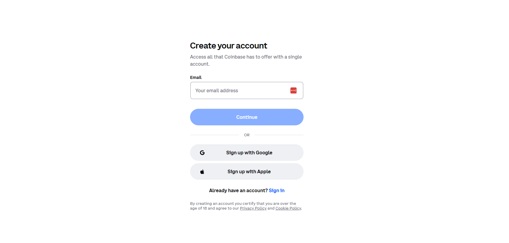 Step 1: Create a Coinbase account