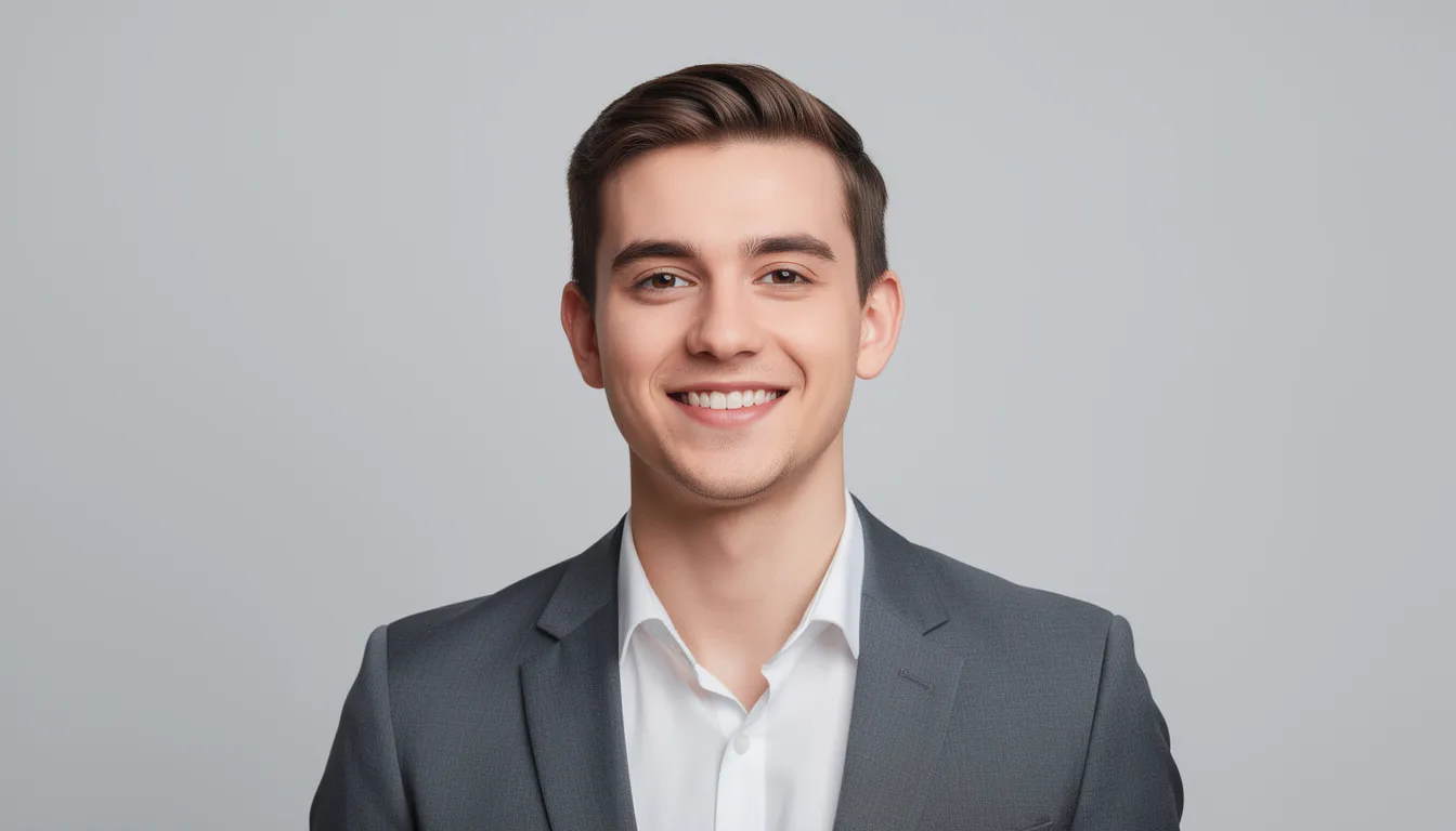 The image features a professional headshot of an individual with a friendly smile, set against a neutral background. This high-quality profile picture is designed to enhance their LinkedIn profile, making a strong first impression for recruiters and potential employers in the job hunting process.