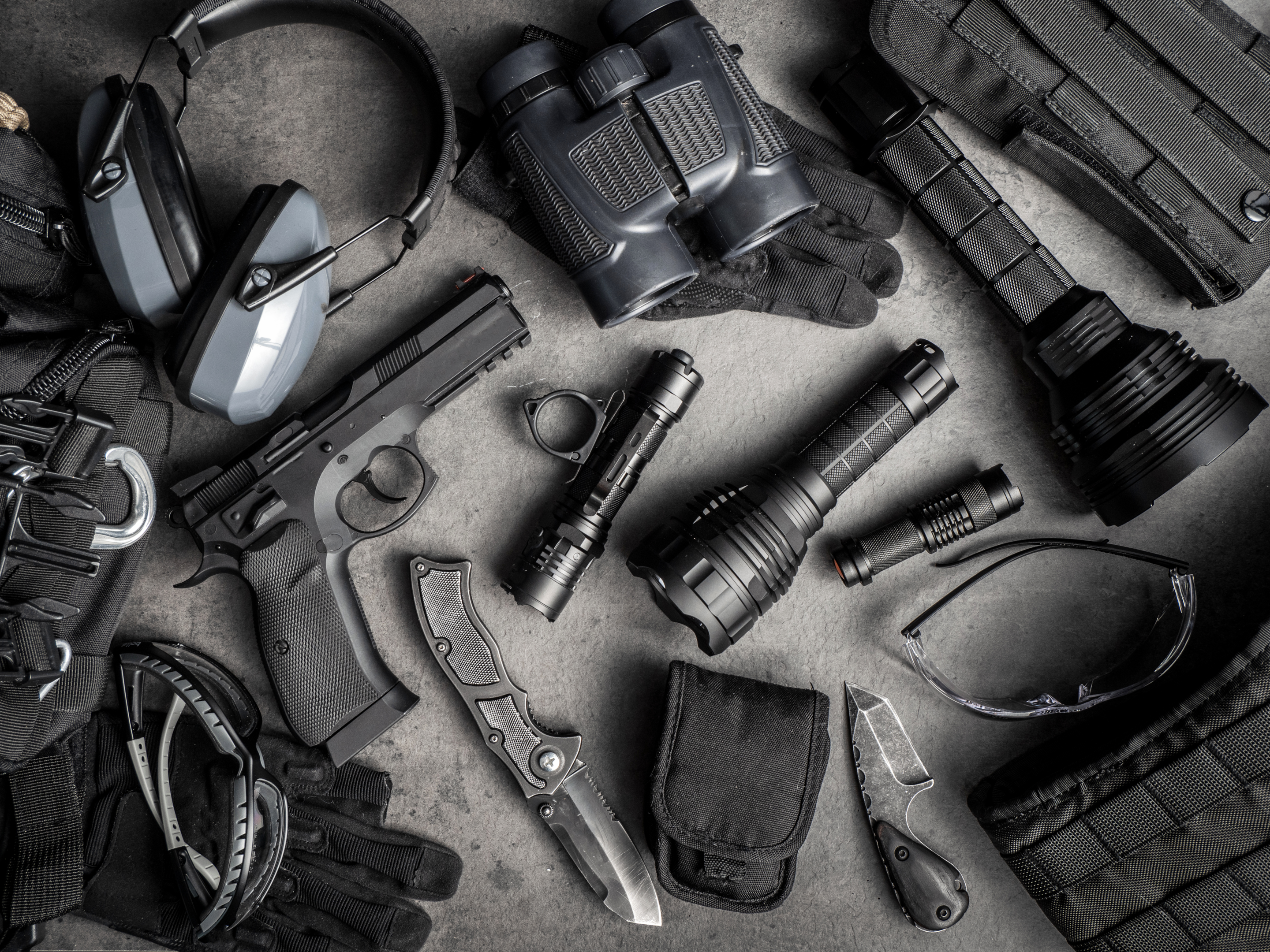 Special force agent tactical gear table.