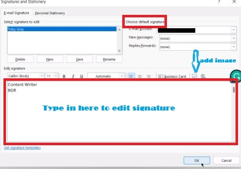 Edit Signature box in Outlook