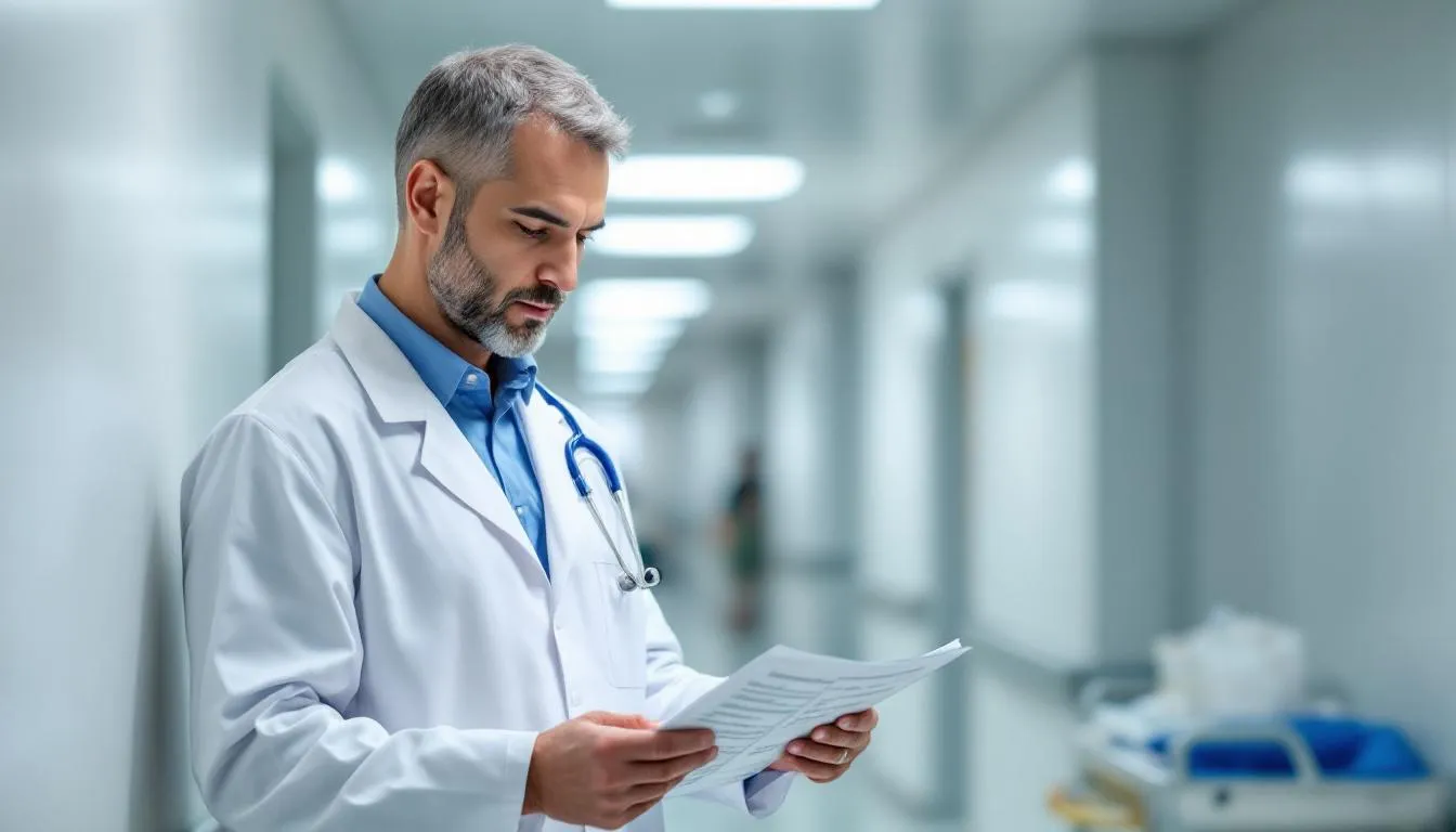 A medical professional is intently reviewing a patient chart, likely assessing hormone levels and discussing potential testosterone therapy for issues such as low sexual desire or sexual dysfunction in women. The scene reflects a focus on overall health and effective treatments for conditions like hypoactive sexual desire disorder.