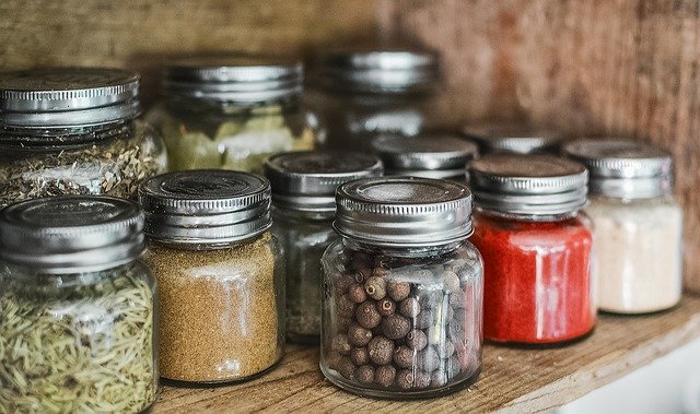 spices, shelf, jar