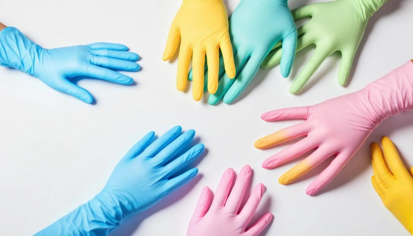 A close-up of nitrile gloves in various colors.