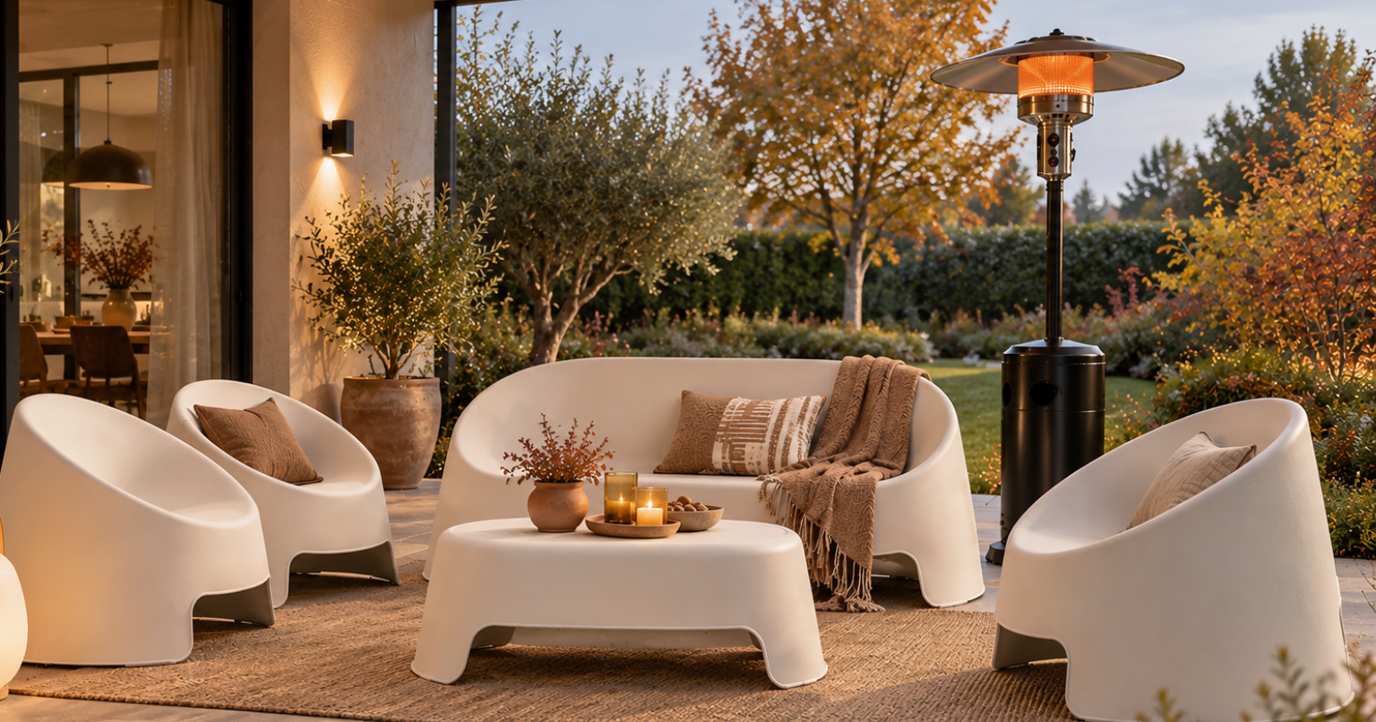 Salon de jardin BARBARA Wilsa Garden dans un patio chaleureux et cocooning en automne