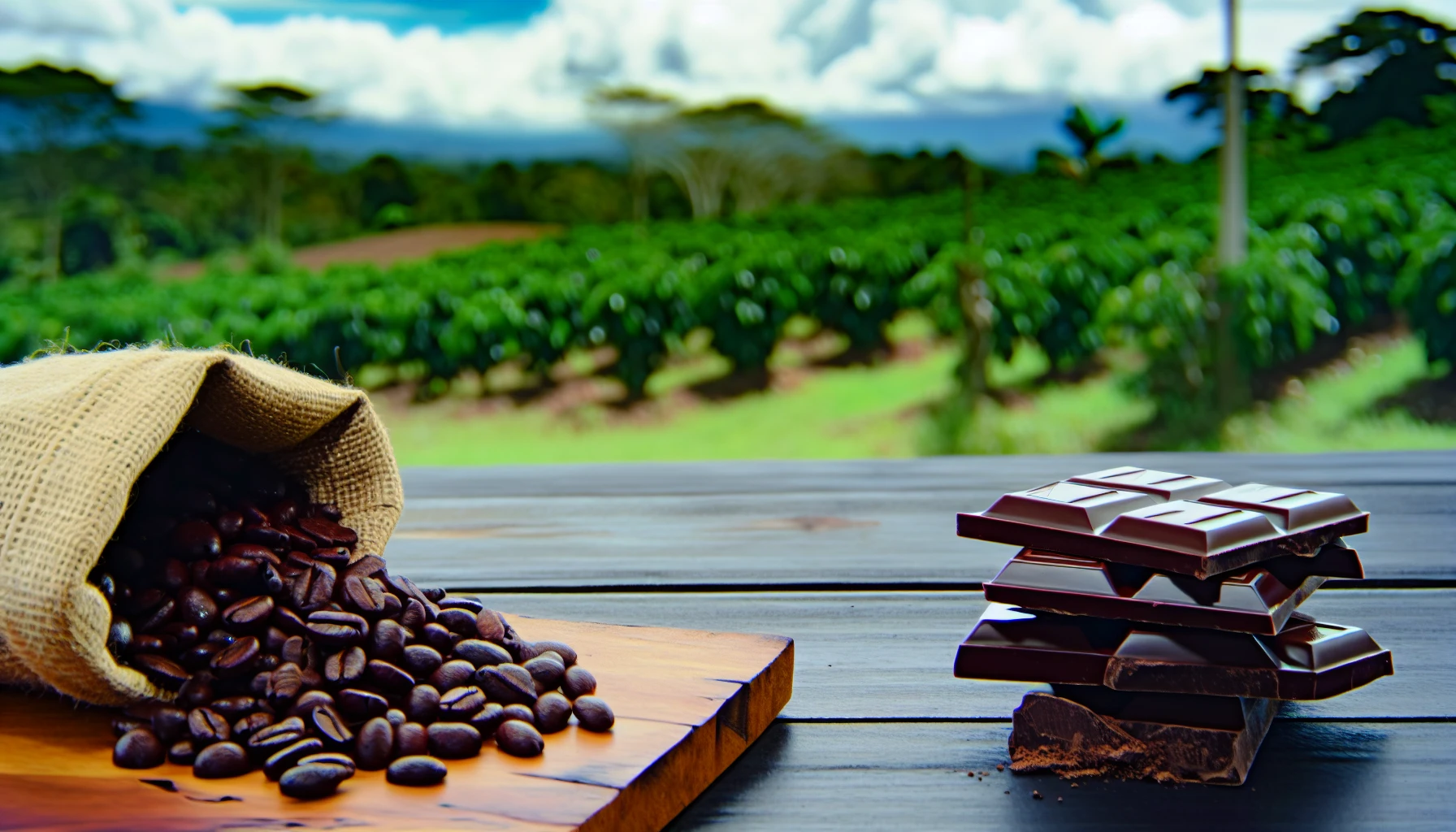 Costa Rican coffee beans and chocolate
