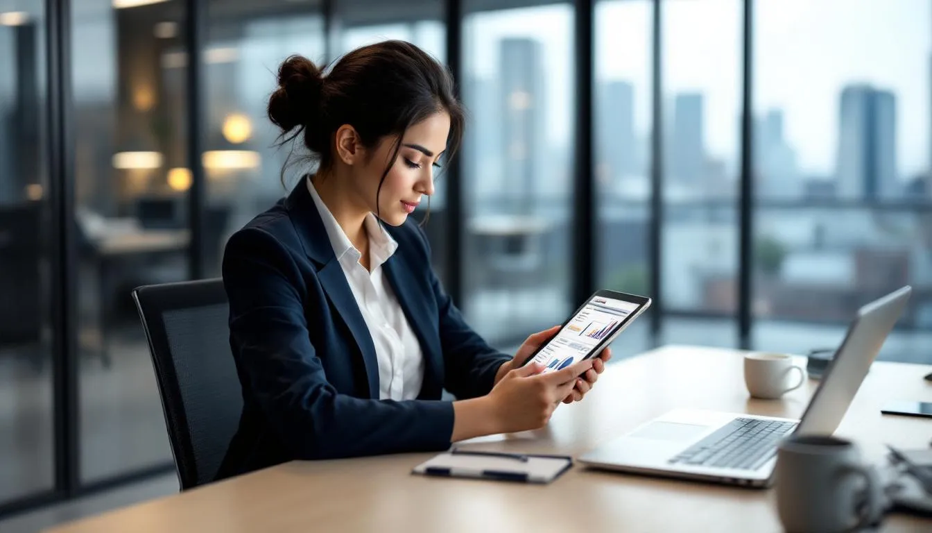 A professional is intently reviewing AI-generated property analytics on a tablet, showcasing how artificial intelligence tools are transforming the real estate industry by providing valuable insights into the real estate market and enhancing operational efficiency for real estate companies. The scene highlights the integration of AI applications in the business world, particularly in commercial real estate. A professional is intently reviewing AI-generated property analytics on a tablet, showcasing how artificial intelligence tools are transforming the real estate industry by providing valuable insights into the real estate market and enhancing operational efficiency for real estate companies. The scene highlights the integration of AI applications in the business world, particularly in commercial real estate.