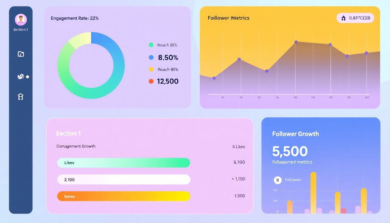 Social media metrics displayed in a dashboard format.