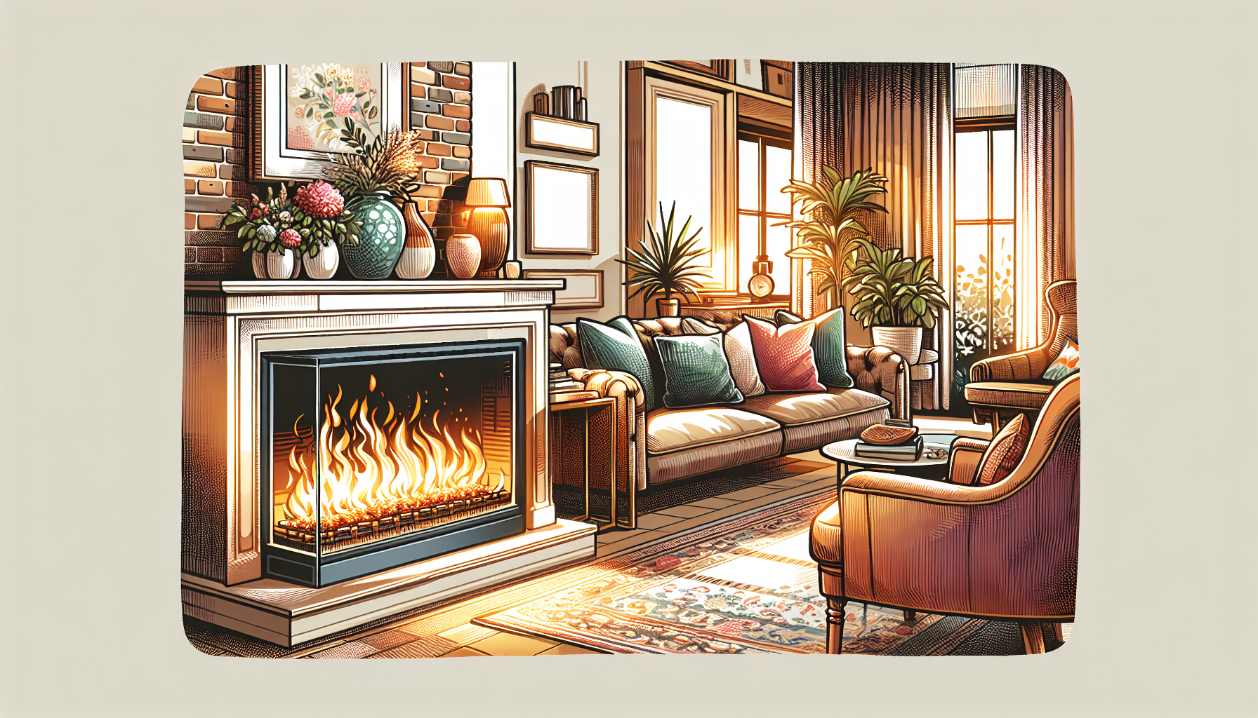 A cozy living room featuring a bioethanol fireplace.