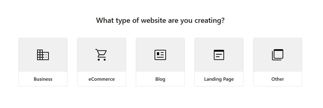 Selecting the type of website in HeroBuilder
