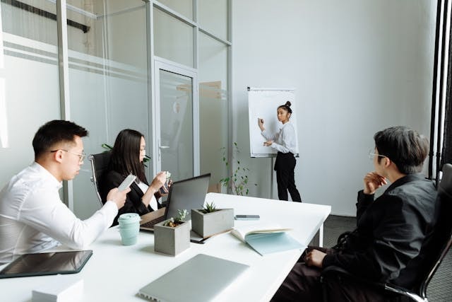 A group of people having a business meeting