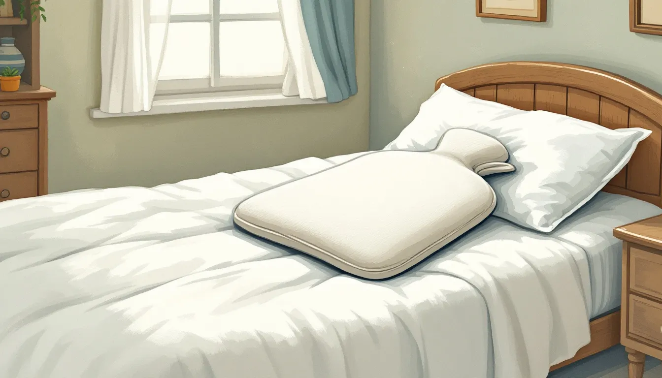 A cozy scene showing a hot water bottle on a bed, ideal for keeping warm.