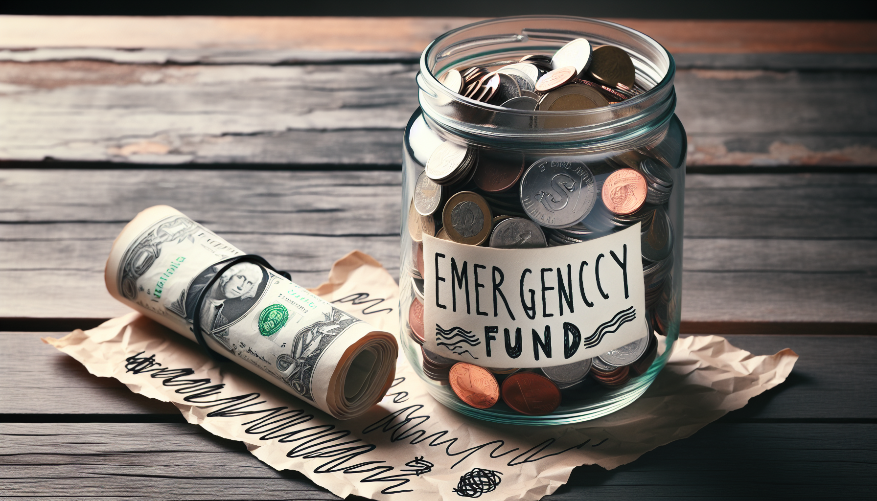 An emergency fund jar with money and a medical bill