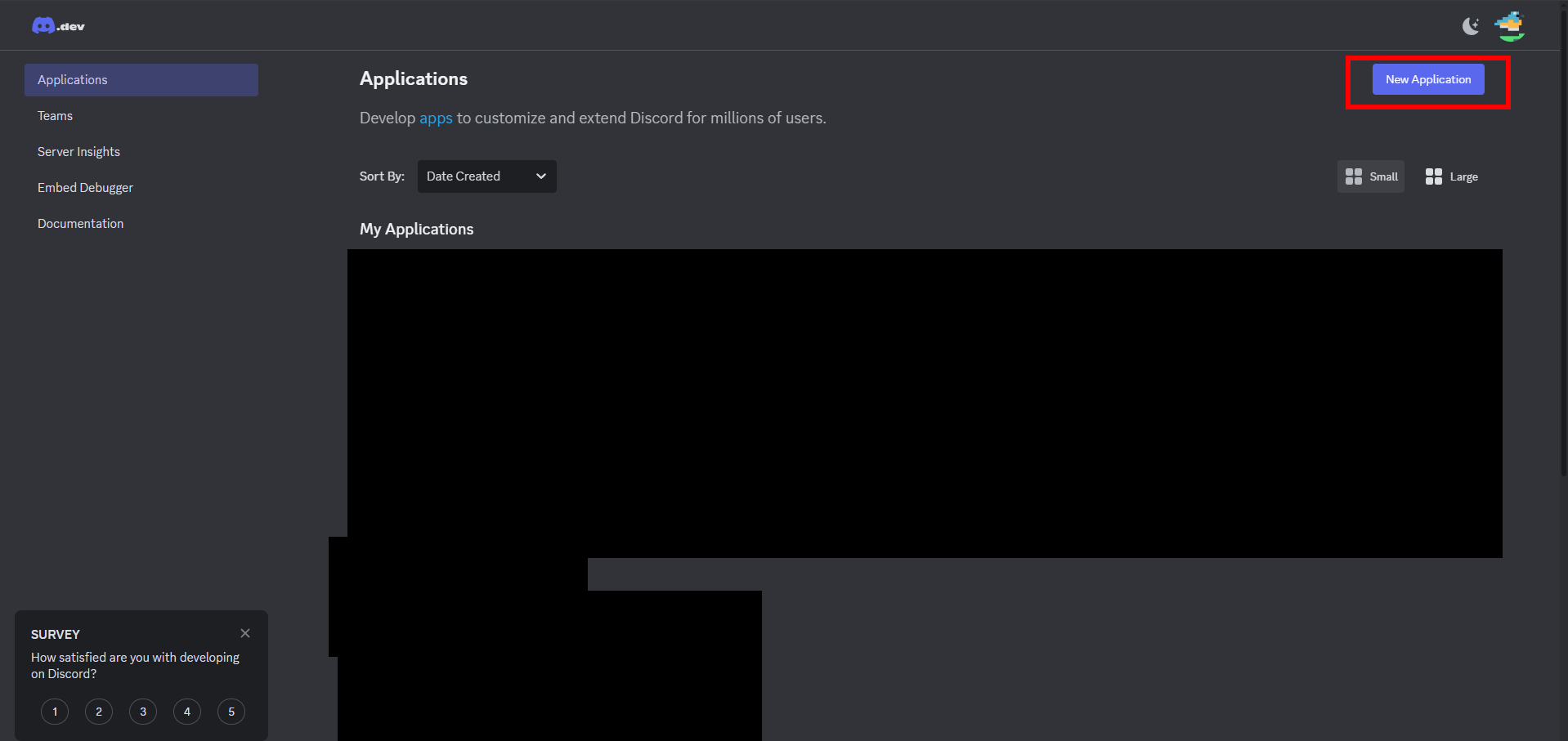 Pressing `New Application`