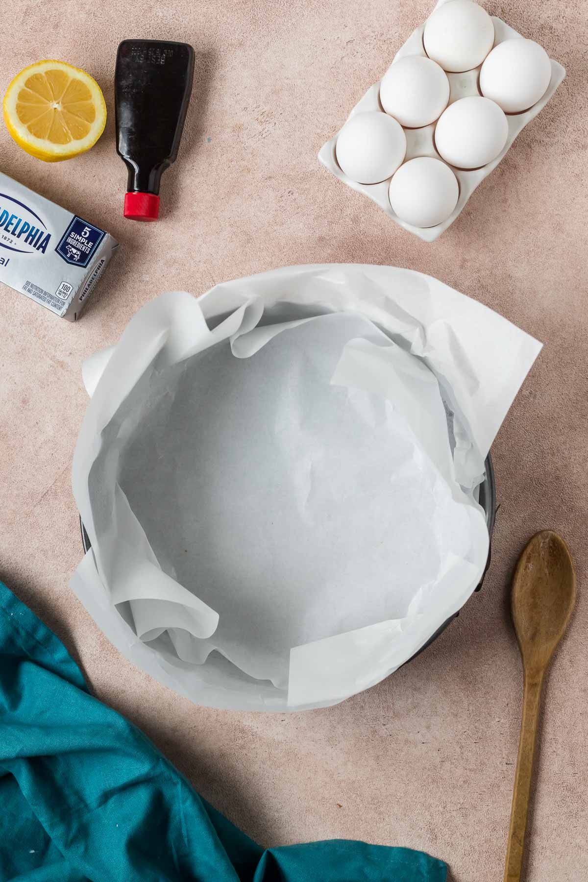 two parchment paper sheets in springform pan