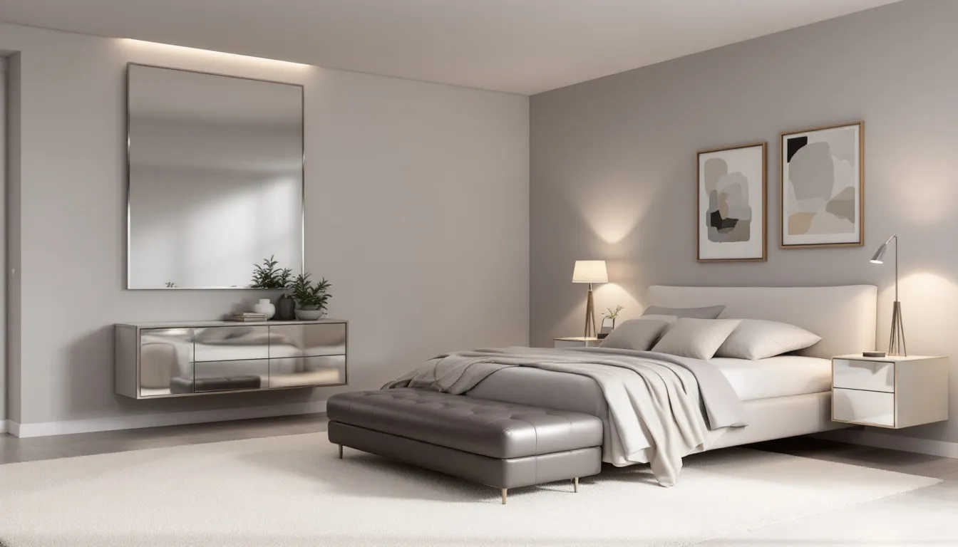 Stylish decor tips featuring mirrored furniture in a bedroom.