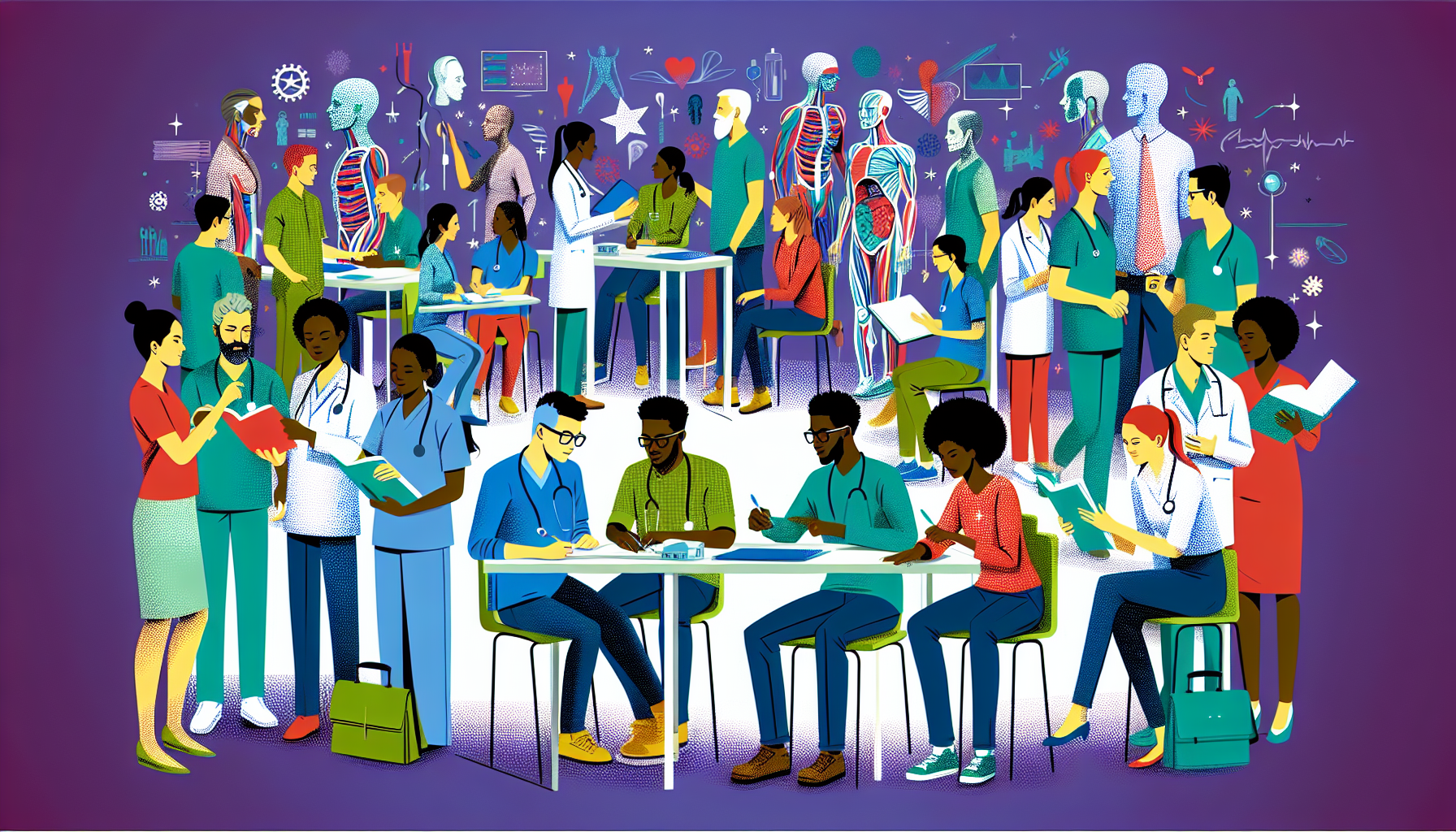 Illustration of students participating in a free CNA training program
