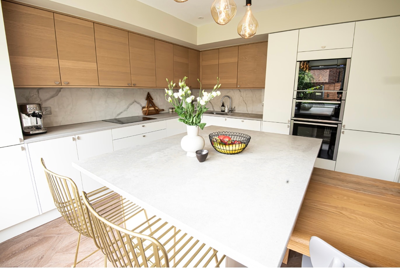 Painted slab door and textured wood