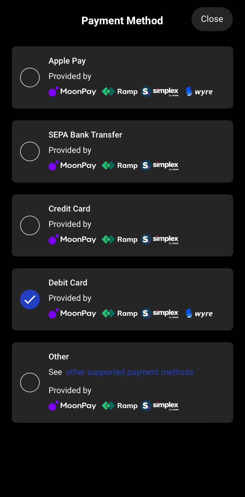 BitPay Payment Methods