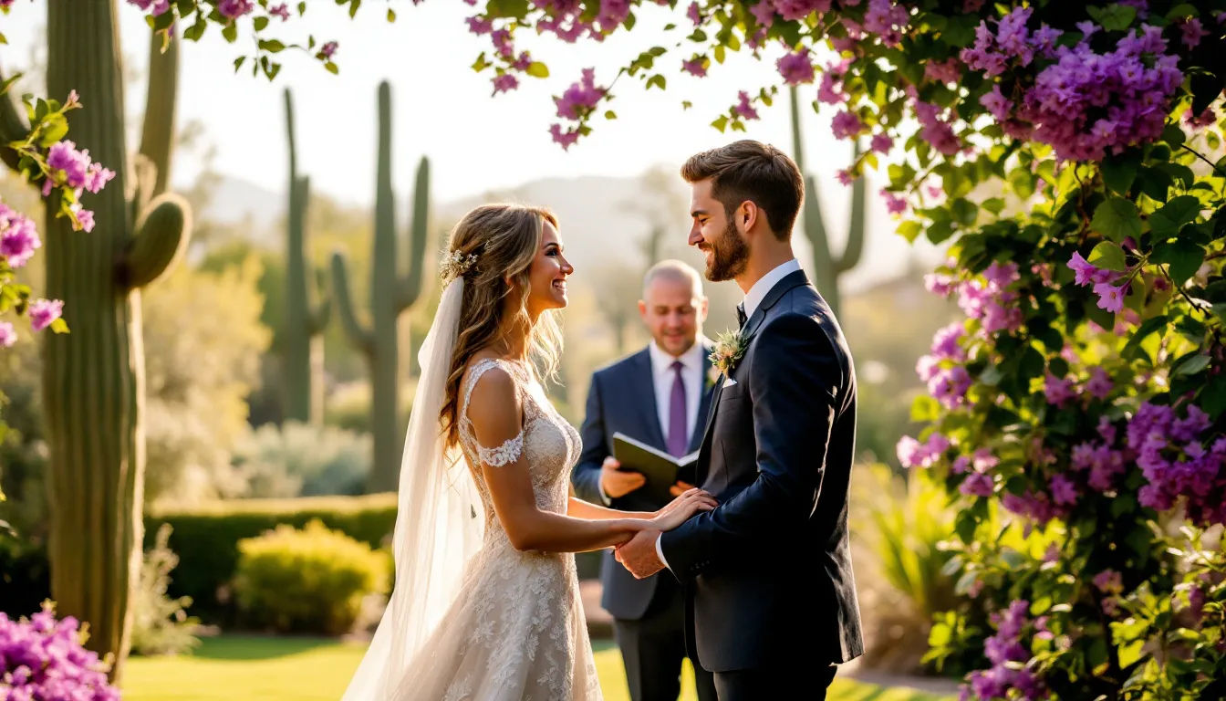 A wedding photographer capturing genuine moments during a ceremony in Scottsdale.