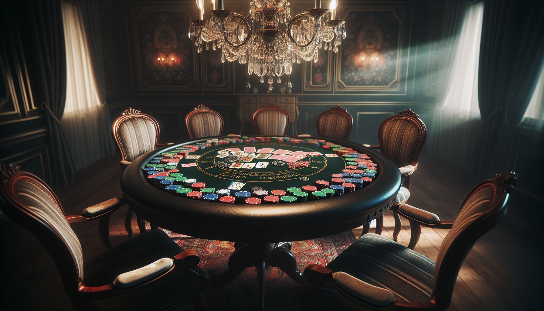 Poker table with cards and chips