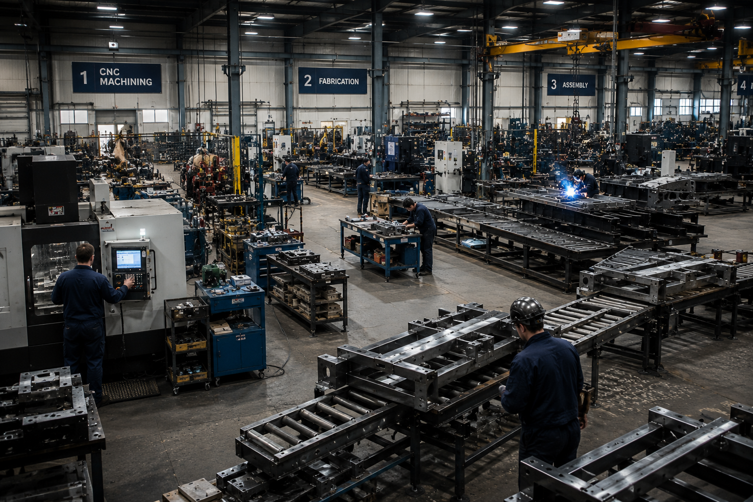 Production engineer monitoring reliable industrial machinery during manufacturing operations.