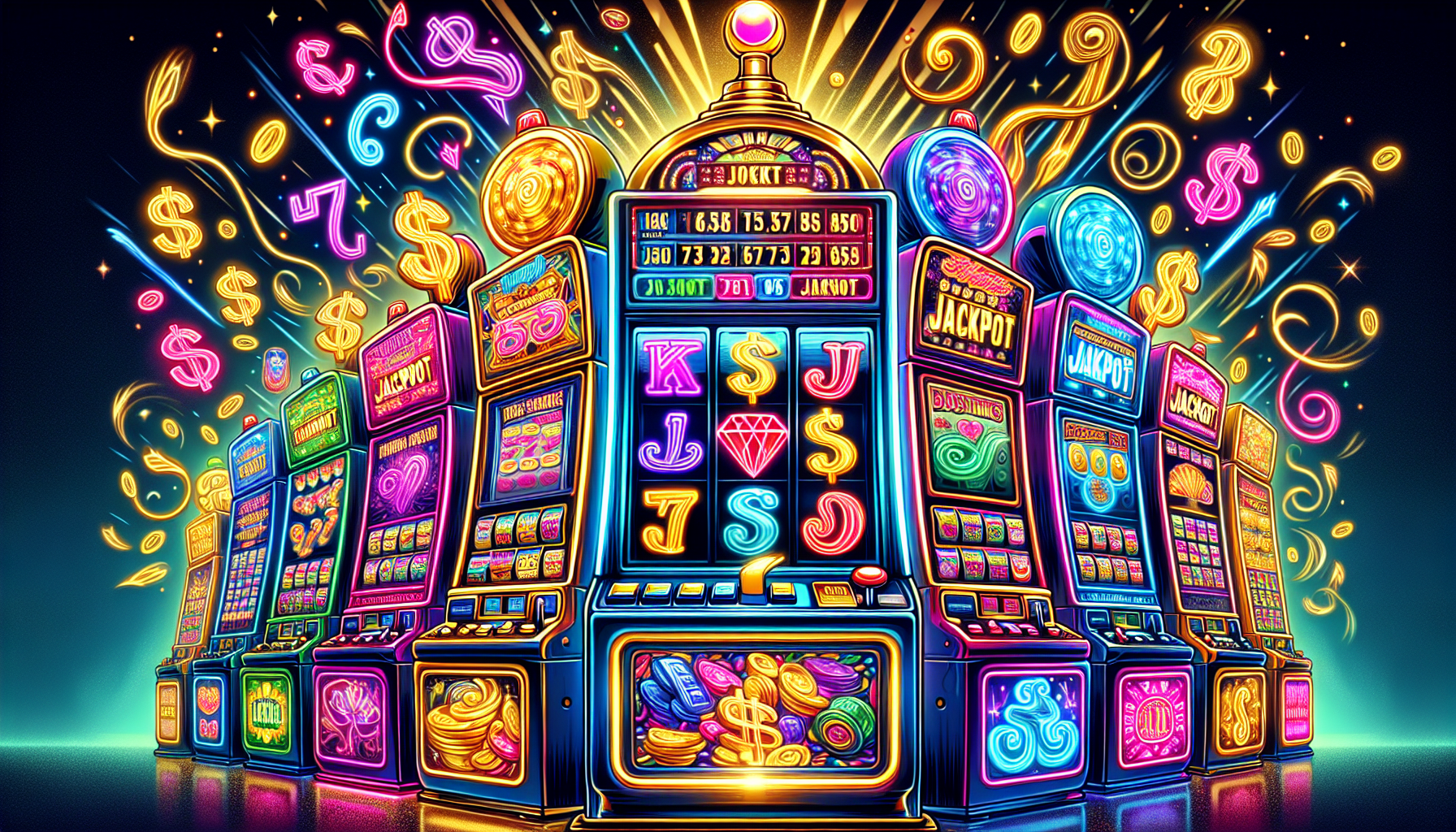 Illustration de machines à sous colorées avec des jackpots