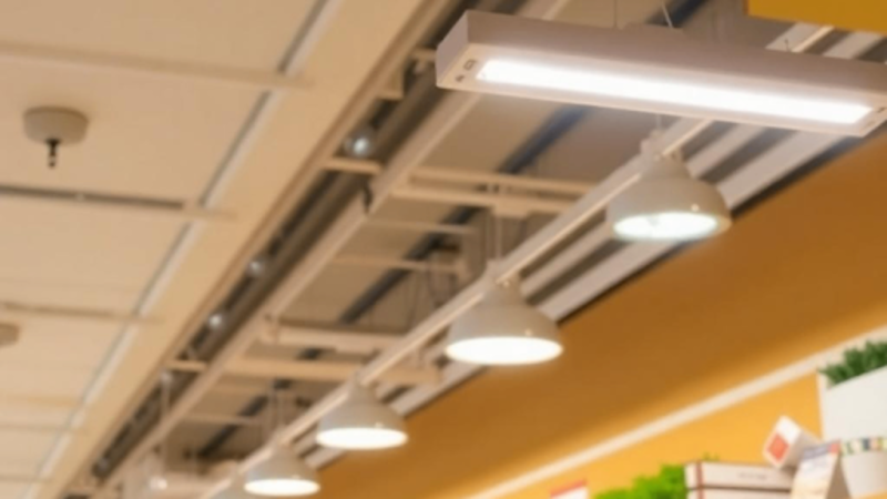 Different types of LED shop lights illuminate a space. 