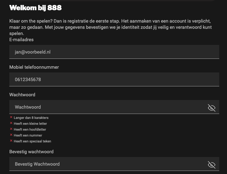 Registratieproces 888 casino