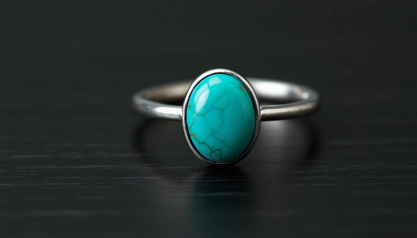 The image features a stunning piece of turquoise jewelry, showcasing the traditional December birthstone with its striking robin's egg blue color. This exquisite gemstone, known for its protective properties, is set against a soft cloth background, highlighting its natural beauty and significance in the gemstone world.