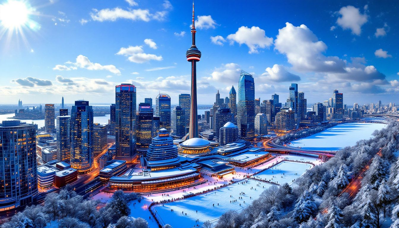 Panoramic winter views of Toronto from the CN Tower.