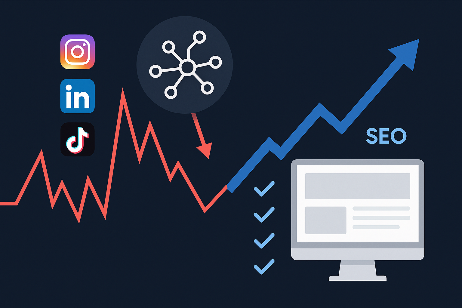 Grafik, die die Abhängigkeit vom Algorithmus auf Social Media zeigt
