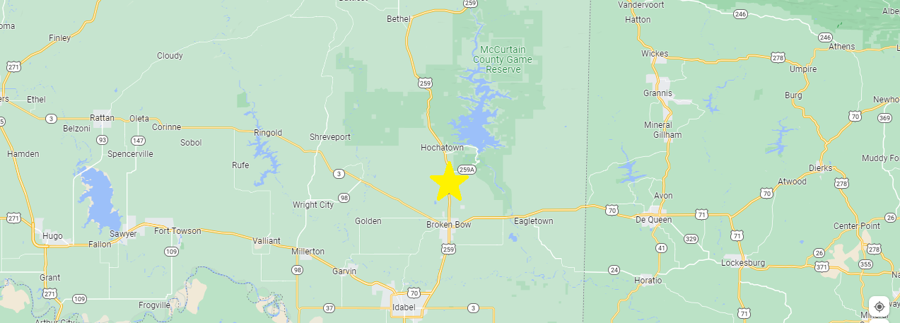 Map of Hochatown and Broken Bow, OK