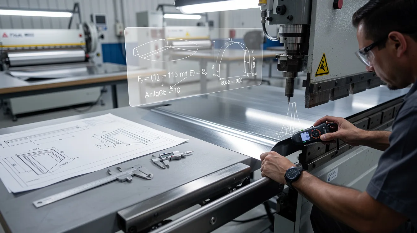 The image depicts various bent steel sheets showcasing different bending methods and designs, highlighting the precision fabrication of sheet metal parts. It emphasizes features such as bend angles, bend radii, and the structural integrity of the materials used, including mild steel and stainless steel, all arranged to illustrate the bending process and achieve tight tolerances.