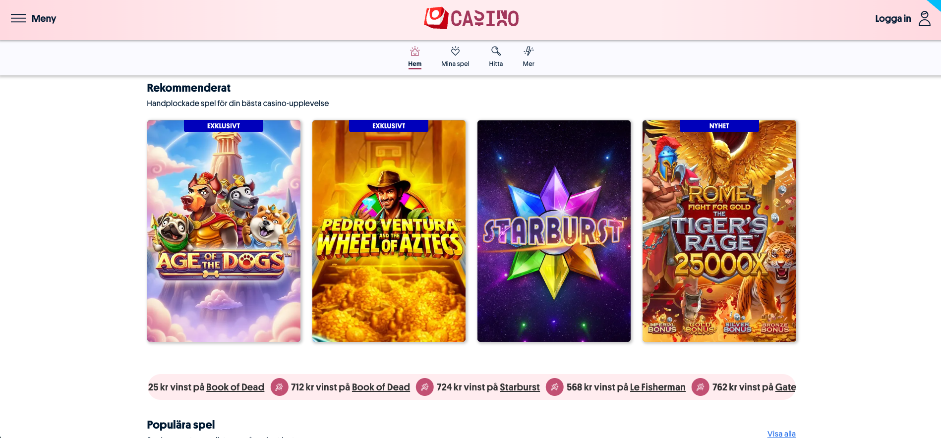 Rekommenderade och populära slots hos Svenska Spel Casino online med exklusiva spel och stort utbud av casinospel i Sverige